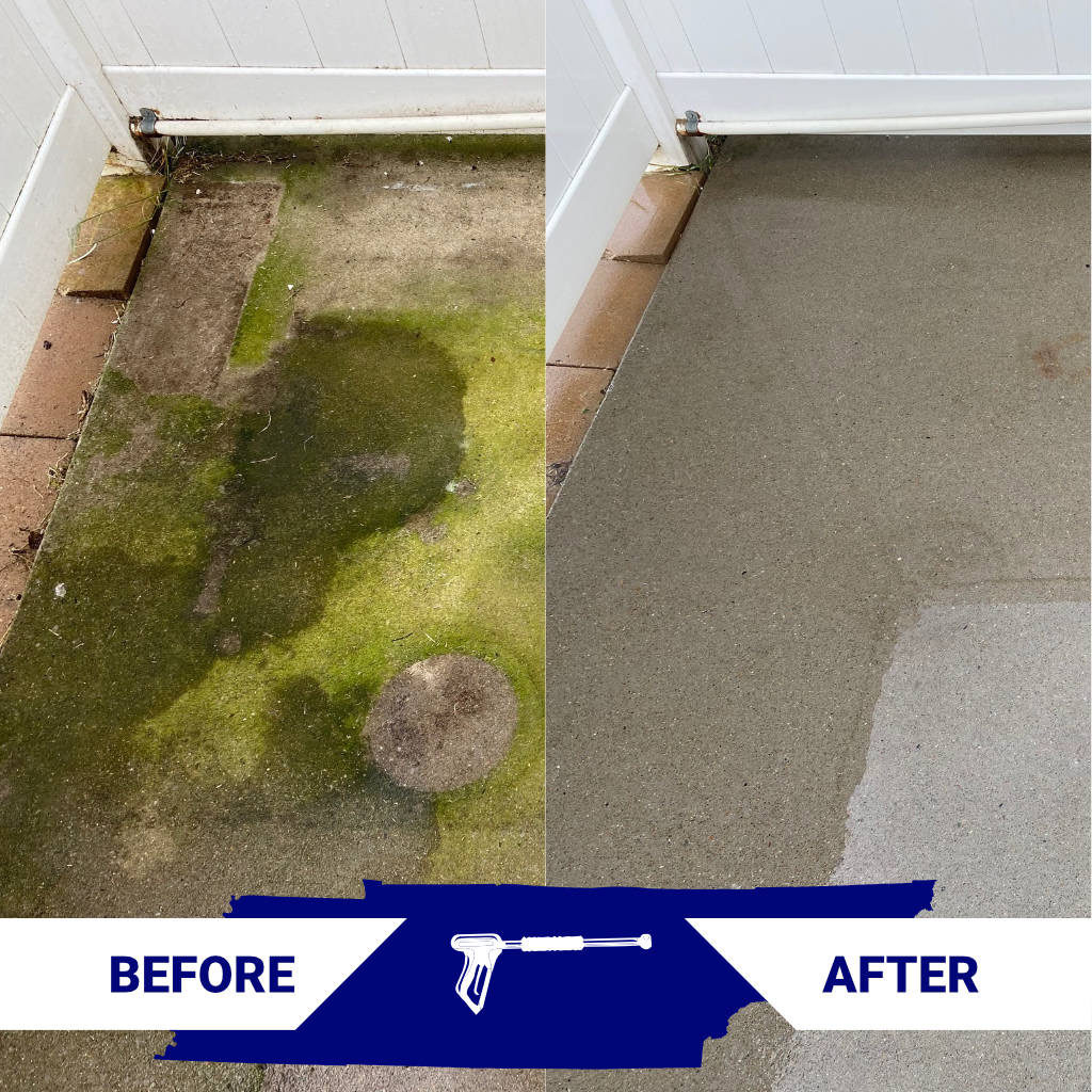 Picture of concrete before washing and after