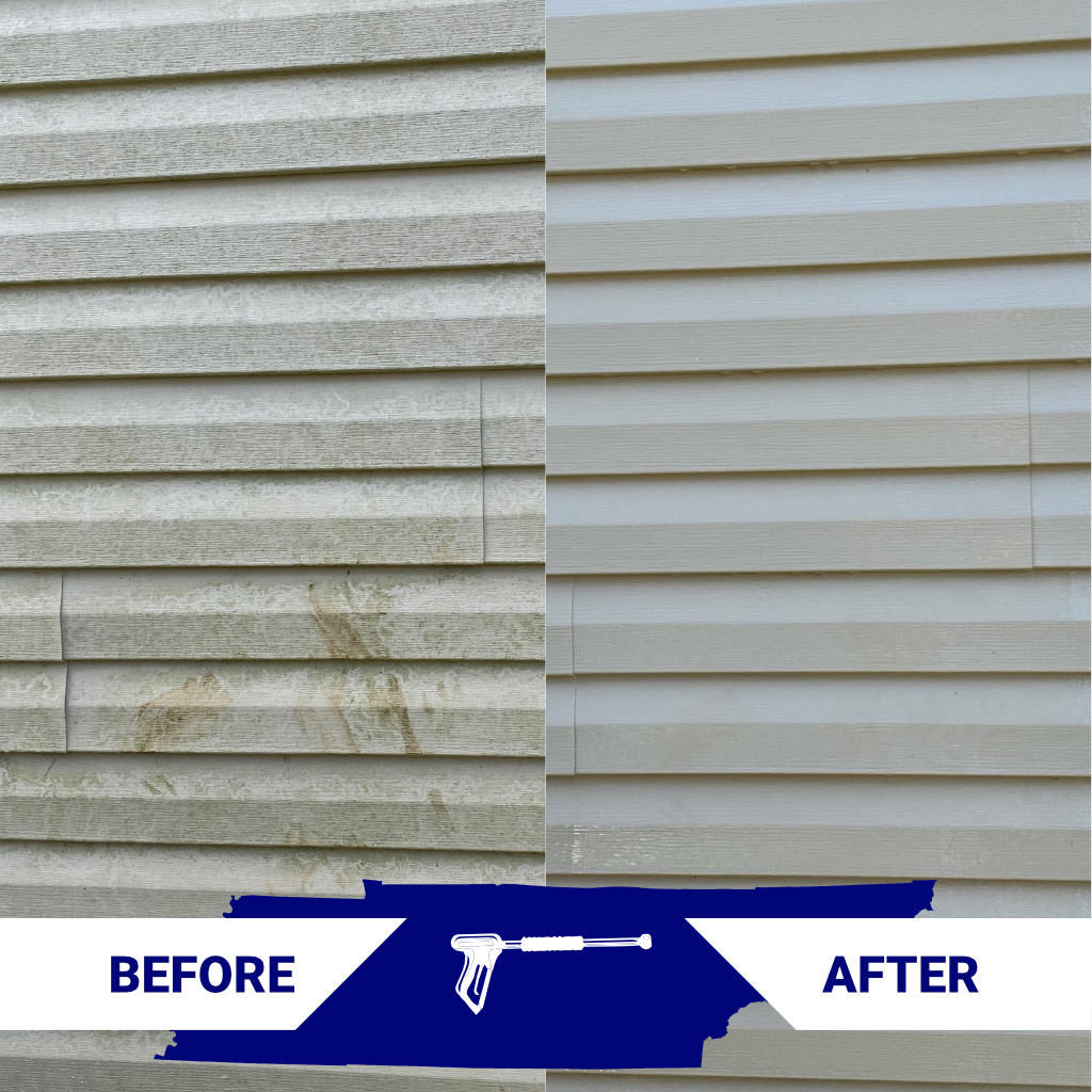 Picture of house siding before washing and after